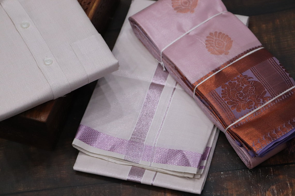 Raja Rani Tissue Onion Pink Matching Set & Saree Combo