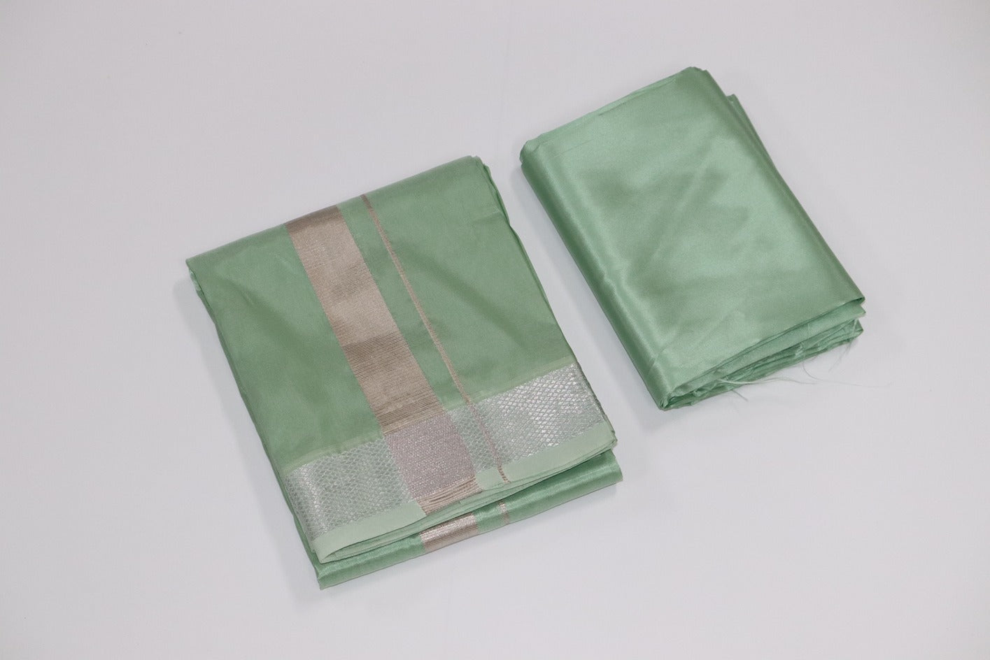 Artsilk Pista Green Combo Set (Shirt Fabric+Dhoti) with 100k Silver Border