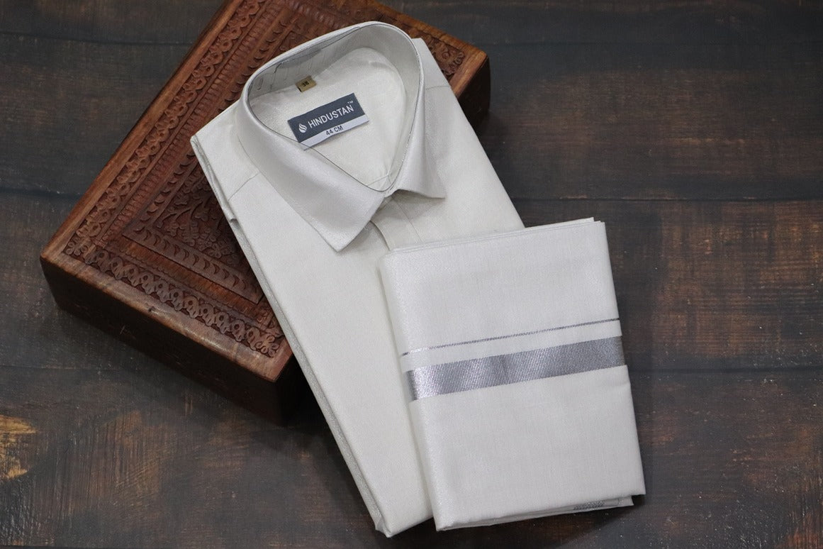 Tissue Silver Matching Shirt+Dhoti Set