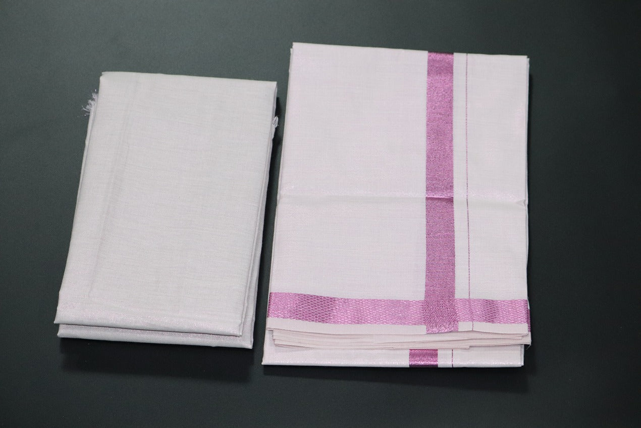 Tissue Baby Pink Shirt Material+Dhoti