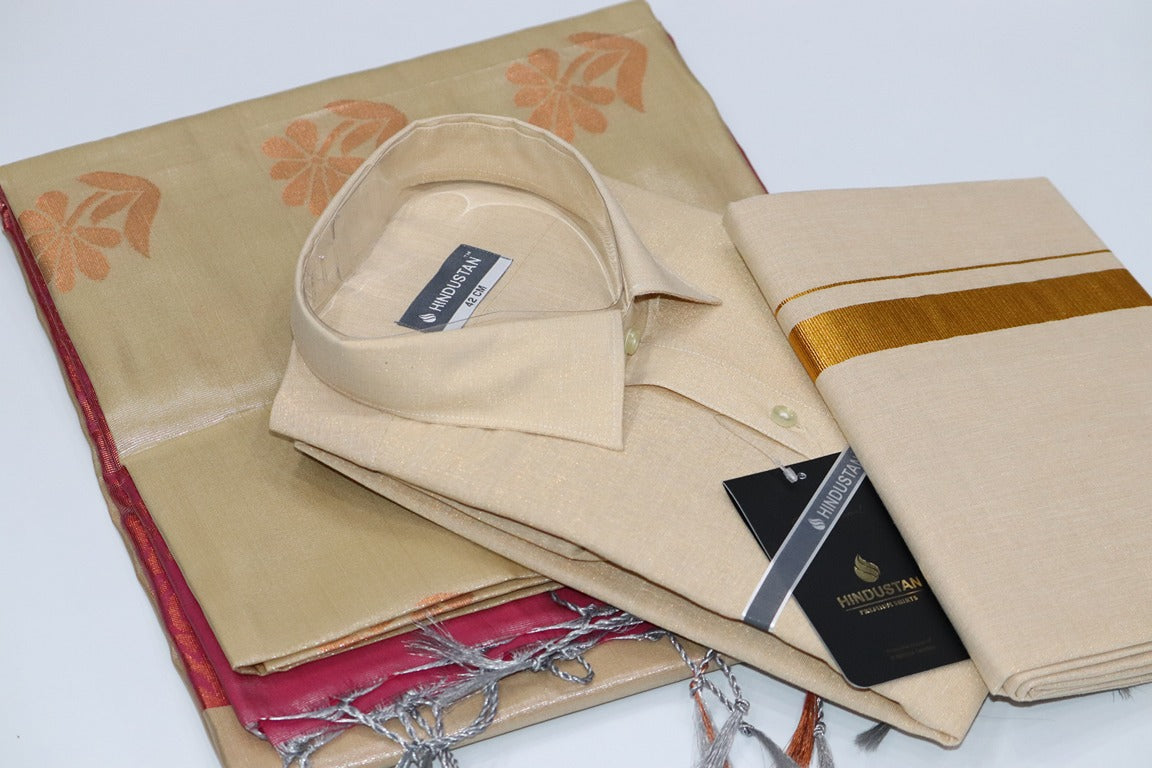 Raja Rani Readymade Tissue Gold Matching Set & Saree Combo