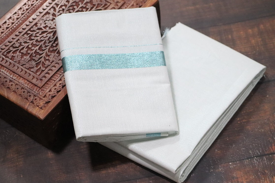 Tissue Magnetic Blue Shirt Material+Dhoti