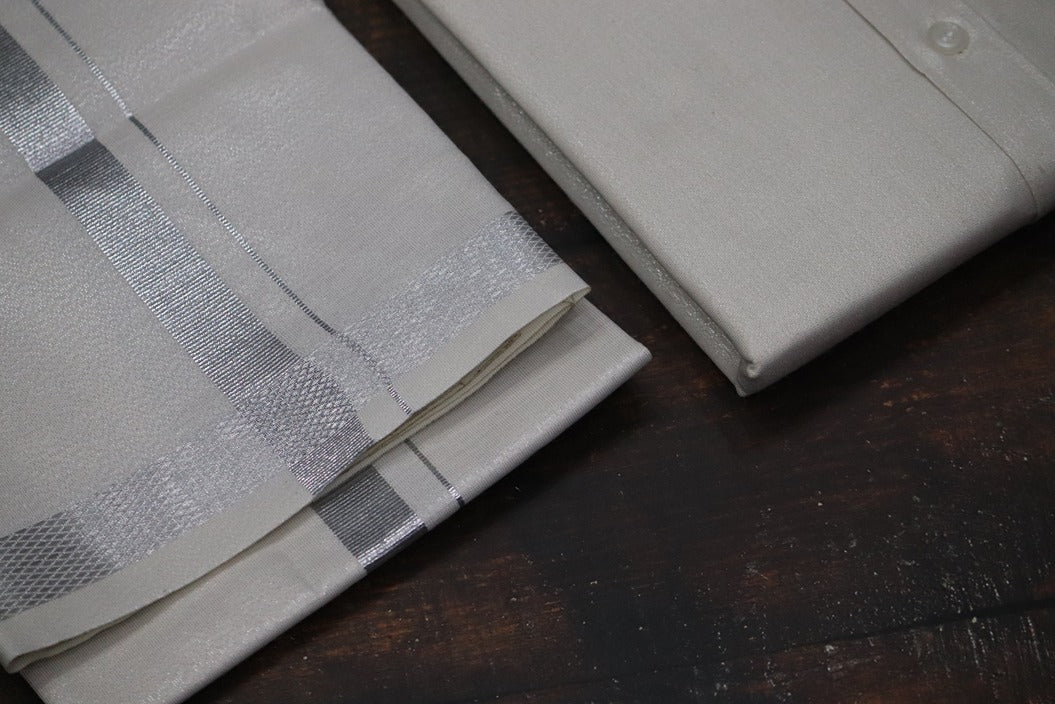 Tissue Silver Matching Shirt+Dhoti Set