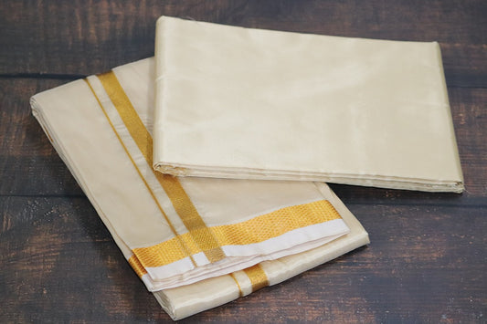 Artsilk Bright Gold Combo Set (Shirt Fabric+Dhoti) with 50k Gold Border