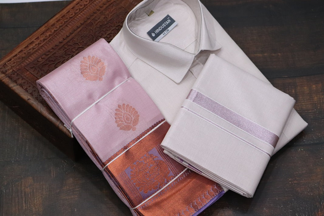 Raja Rani Tissue Onion Pink Matching Set & Saree Combo