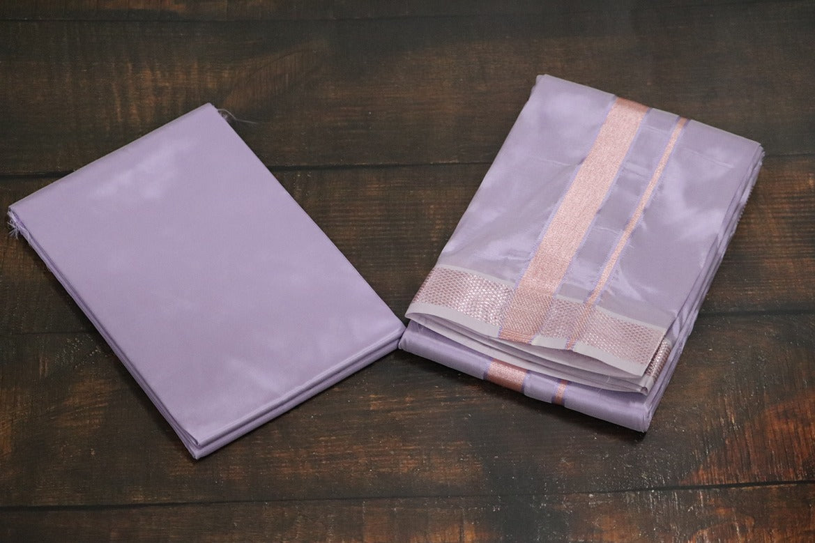 Artsilk Ultra Violet Combo Set (Shirt Fabric+Dhoti) with Onion Pink Silver Border
