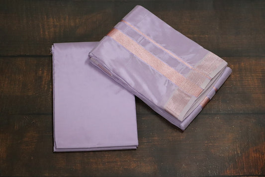 Artsilk Ultra Violet Combo Set (Shirt Fabric+Dhoti) with Onion Pink Silver Border
