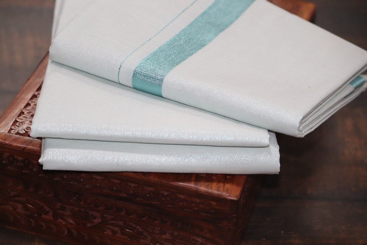 Tissue Magnetic Blue Shirt Material+Dhoti
