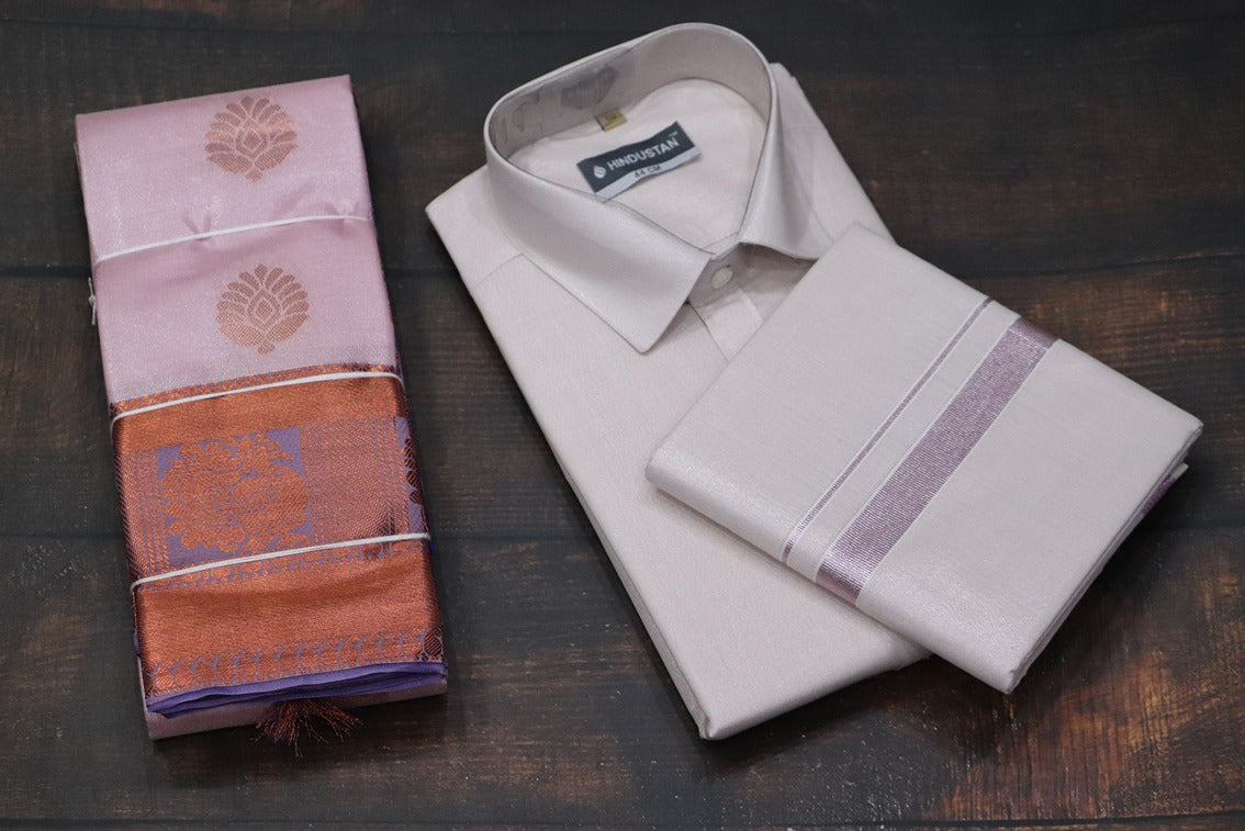 Raja Rani Tissue Onion Pink Matching Set & Saree Combo