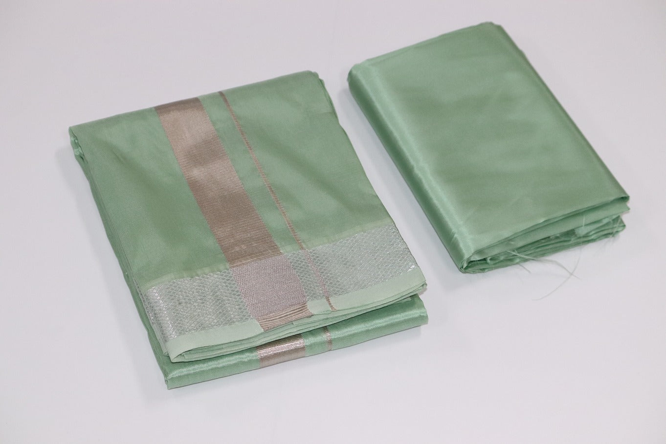 Artsilk Pista Green Combo Set (Shirt Fabric+Dhoti) with 100k Silver Border
