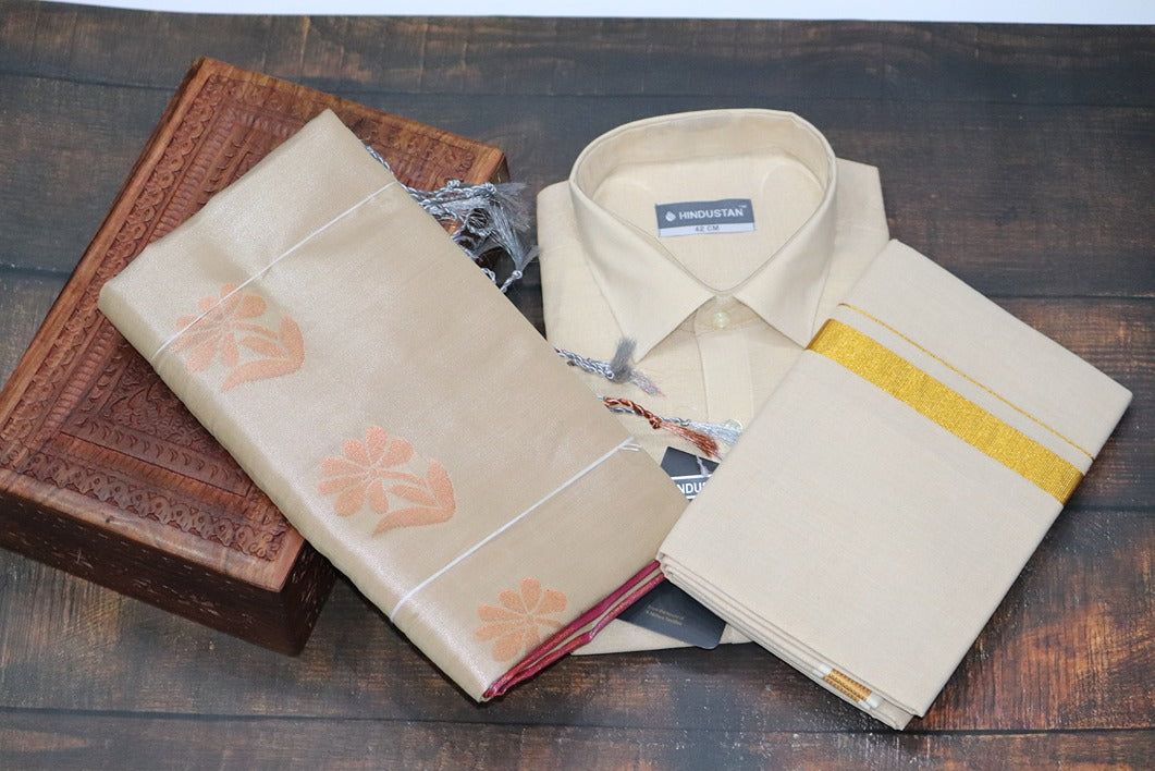 Raja Rani Readymade Tissue Gold Matching Set & Saree Combo
