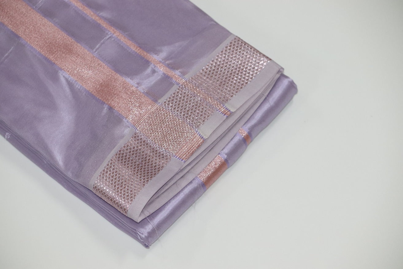 Artsilk Ultra Violet Combo Set (Shirt Fabric+Dhoti) with Onion Pink Silver Border