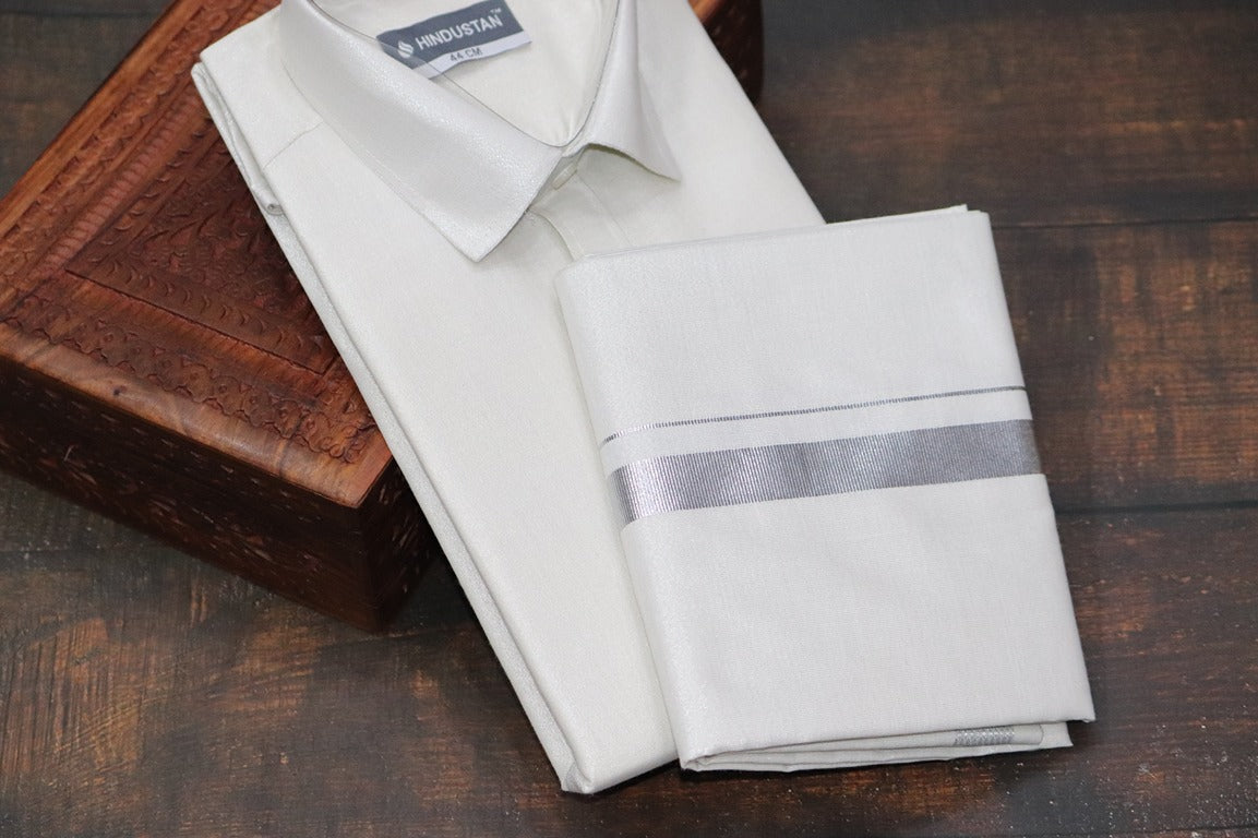 Tissue Silver Matching Shirt+Dhoti Set