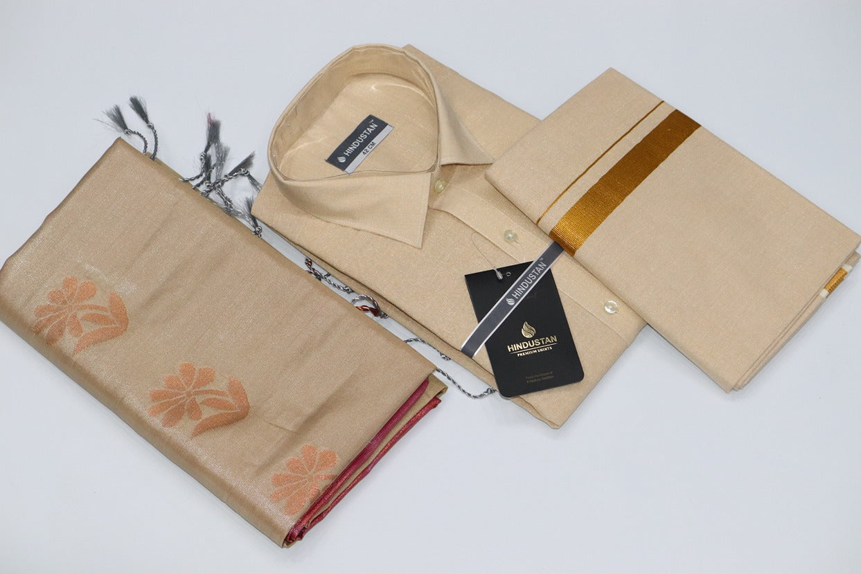 Raja Rani Readymade Tissue Gold Matching Set & Saree Combo