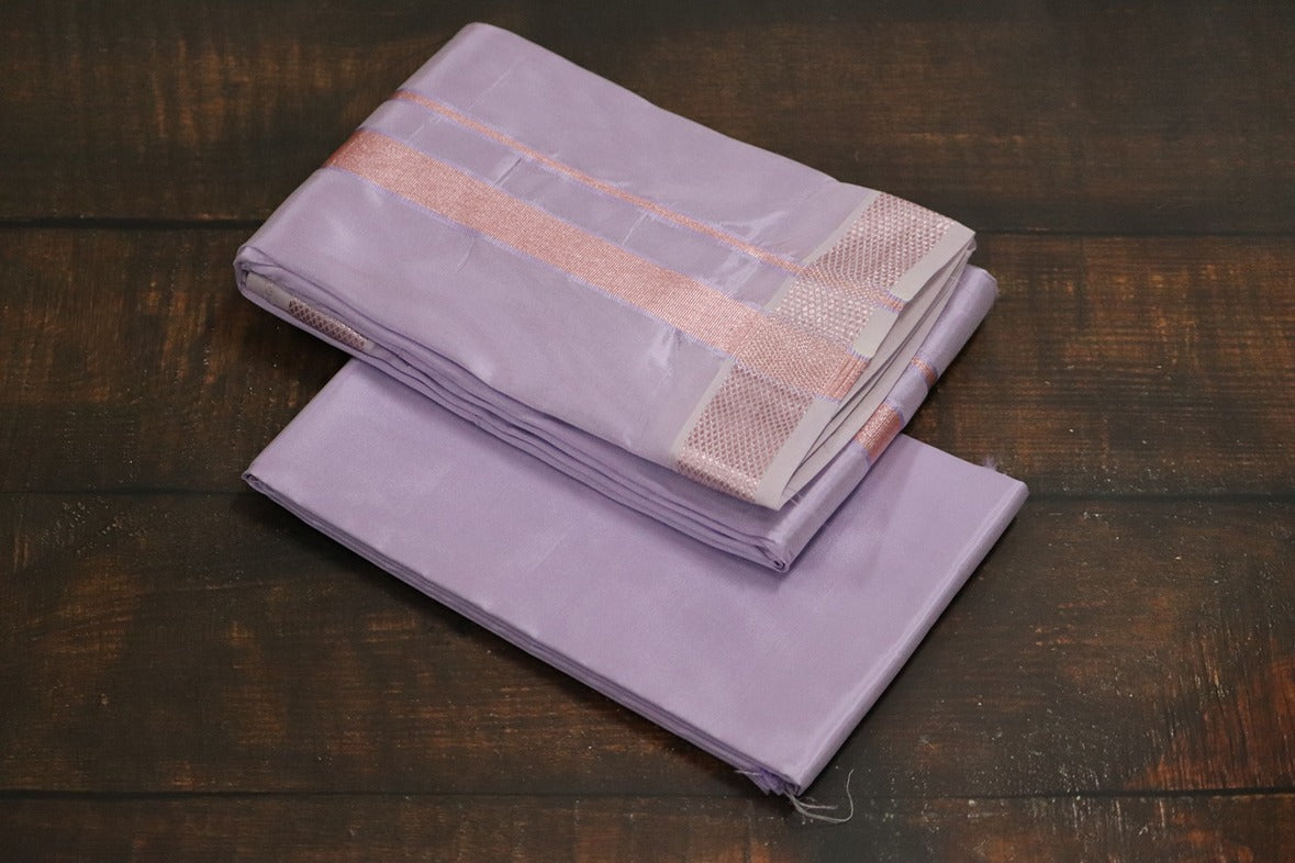 Artsilk Ultra Violet Combo Set (Shirt Fabric+Dhoti) with Onion Pink Silver Border