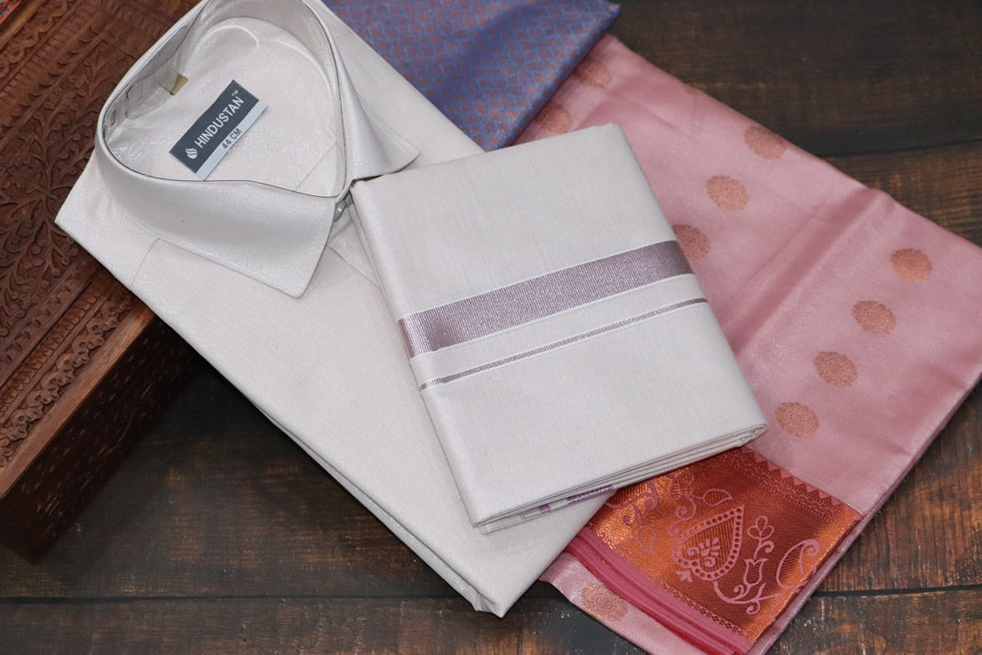 Raja Rani Tissue Onion Pink Matching Set & Saree Combo