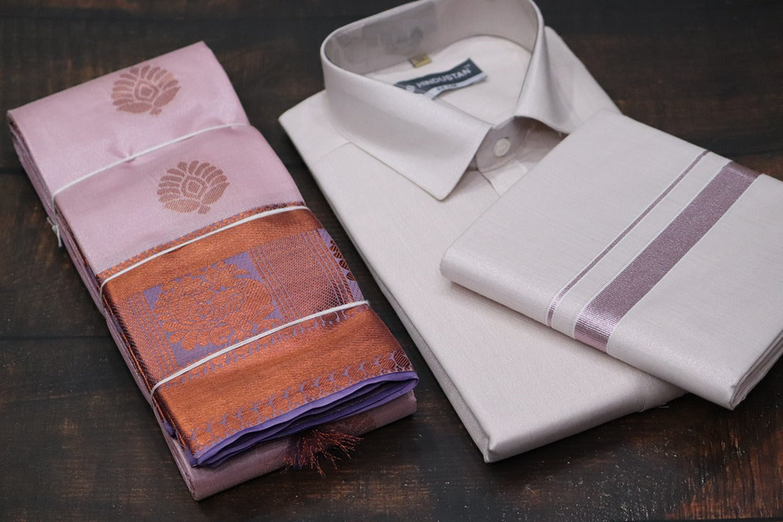 Raja Rani Tissue Onion Pink Matching Set & Saree Combo