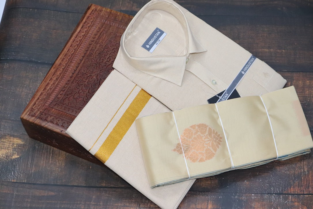 Raja Rani Readymade Tissue Gold Matching Set & Saree Combo