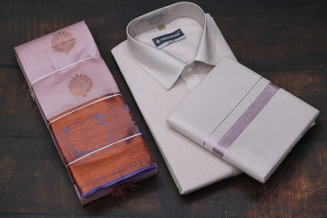 Raja Rani Tissue Onion Pink Matching Set & Saree Combo