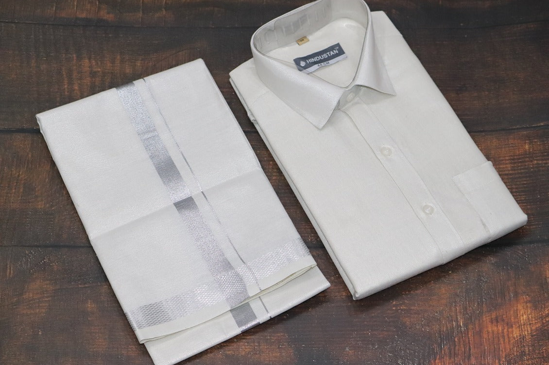 Tissue Silver Matching Shirt+Dhoti Set