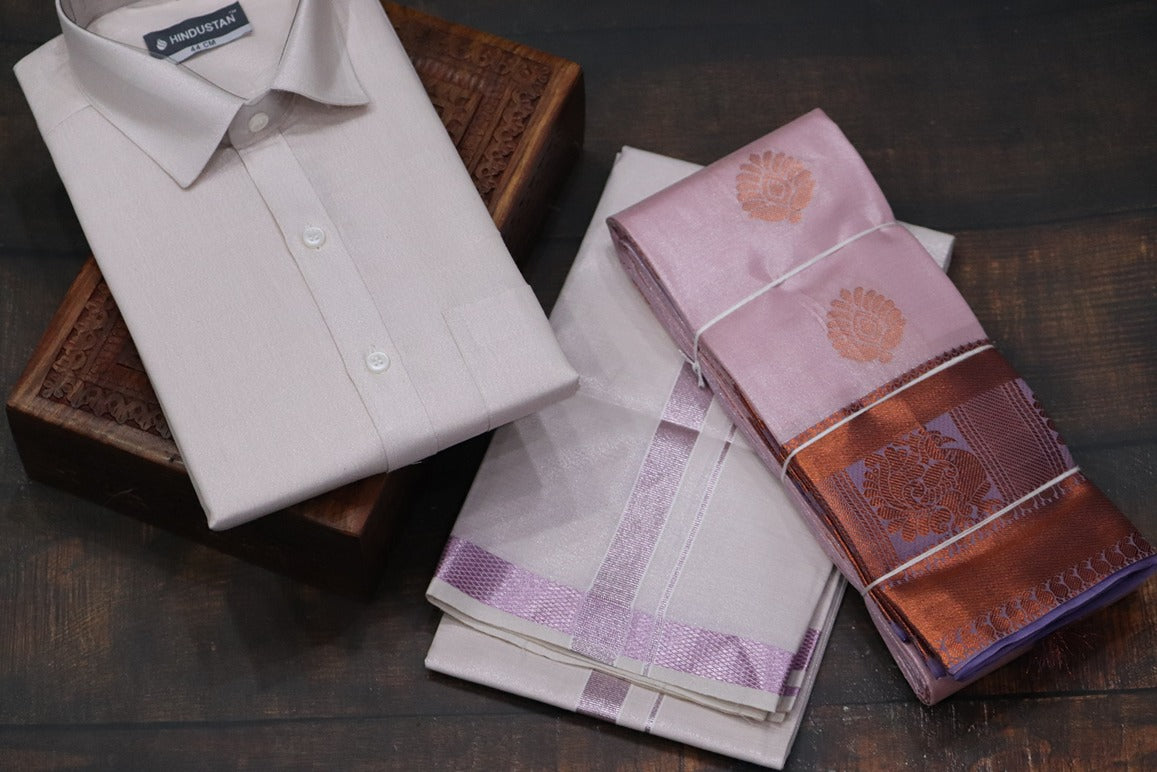 Raja Rani Tissue Onion Pink Matching Set & Saree Combo