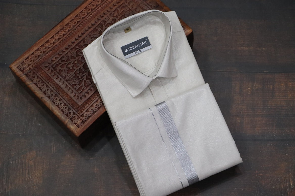Tissue Silver Matching Shirt+Dhoti Set