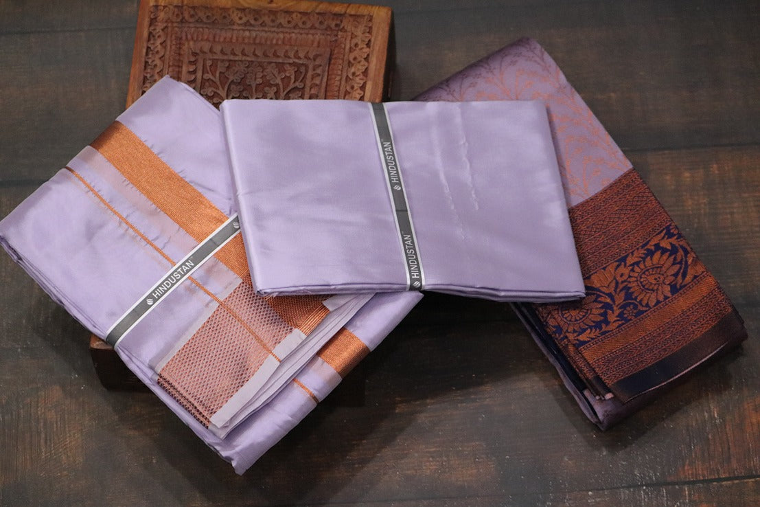 Raja Rani Artsilk Ultra Violet Shirt Material+100k Copper Border & Saree Combo