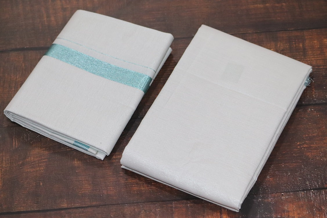 Tissue Magnetic Blue Shirt Material+Dhoti