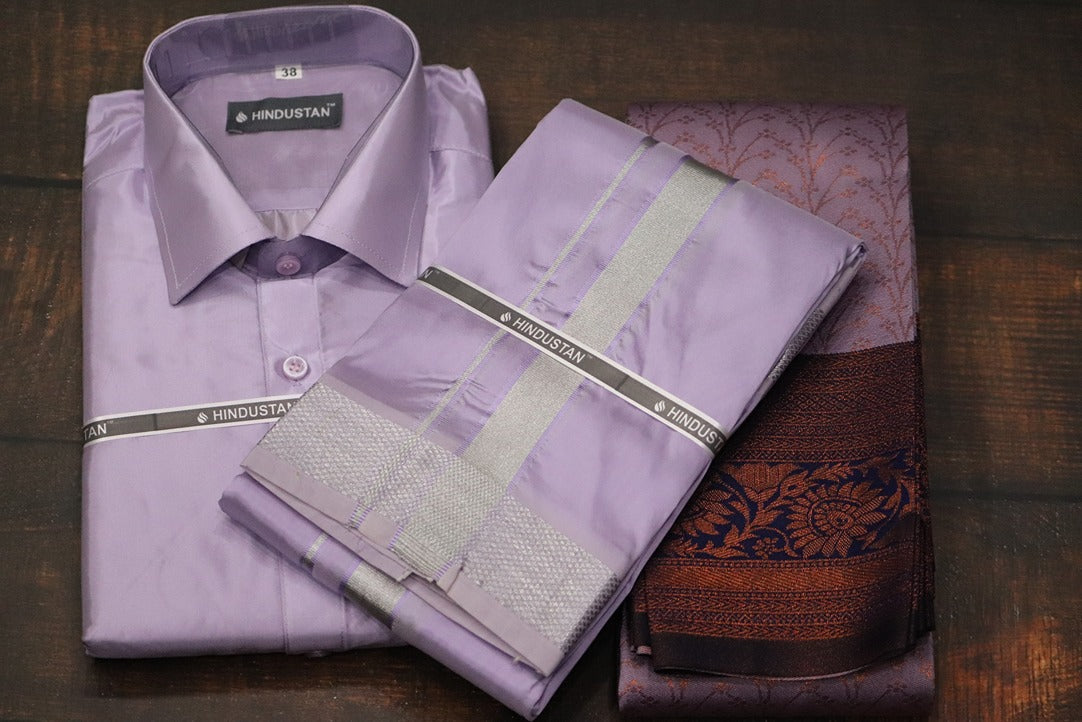 Raja Rani Artsilk Readymade Ultra Violet Shirt +70k Silver Border Matching Set & Saree Combo