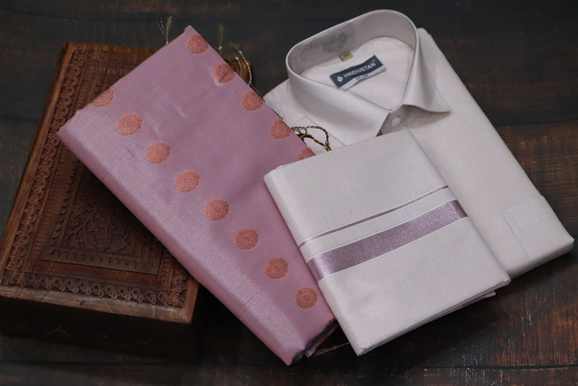 Raja Rani Tissue Onion Pink Matching Set & Saree Combo