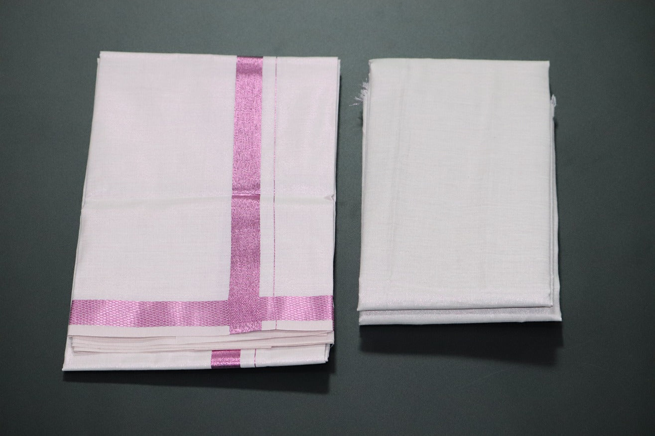 Tissue Baby Pink Shirt Material+Dhoti