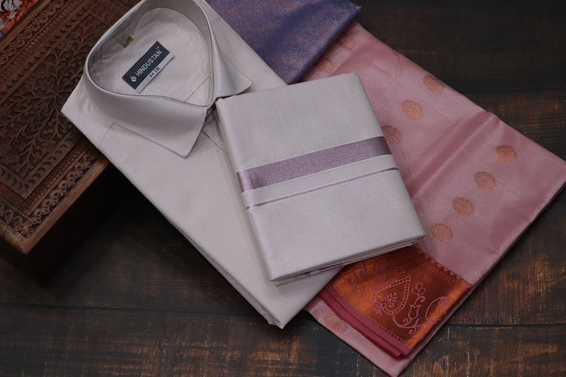 Raja Rani Tissue Onion Pink Matching Set & Saree Combo