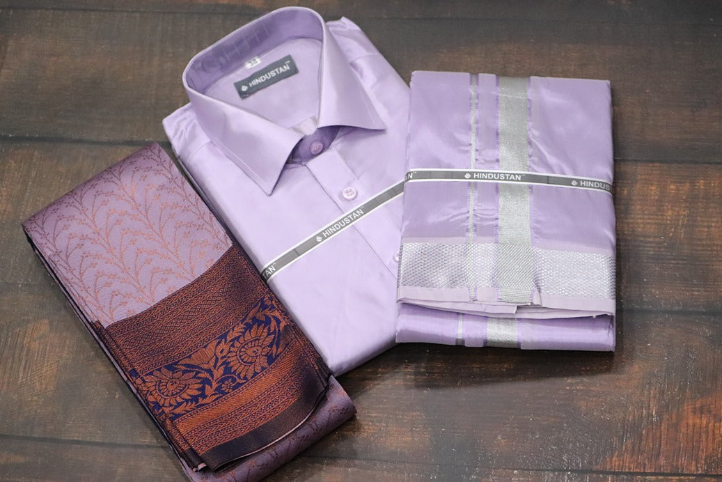 Raja Rani Artsilk Readymade Ultra Violet Shirt +70k Silver Border Matching Set & Saree Combo