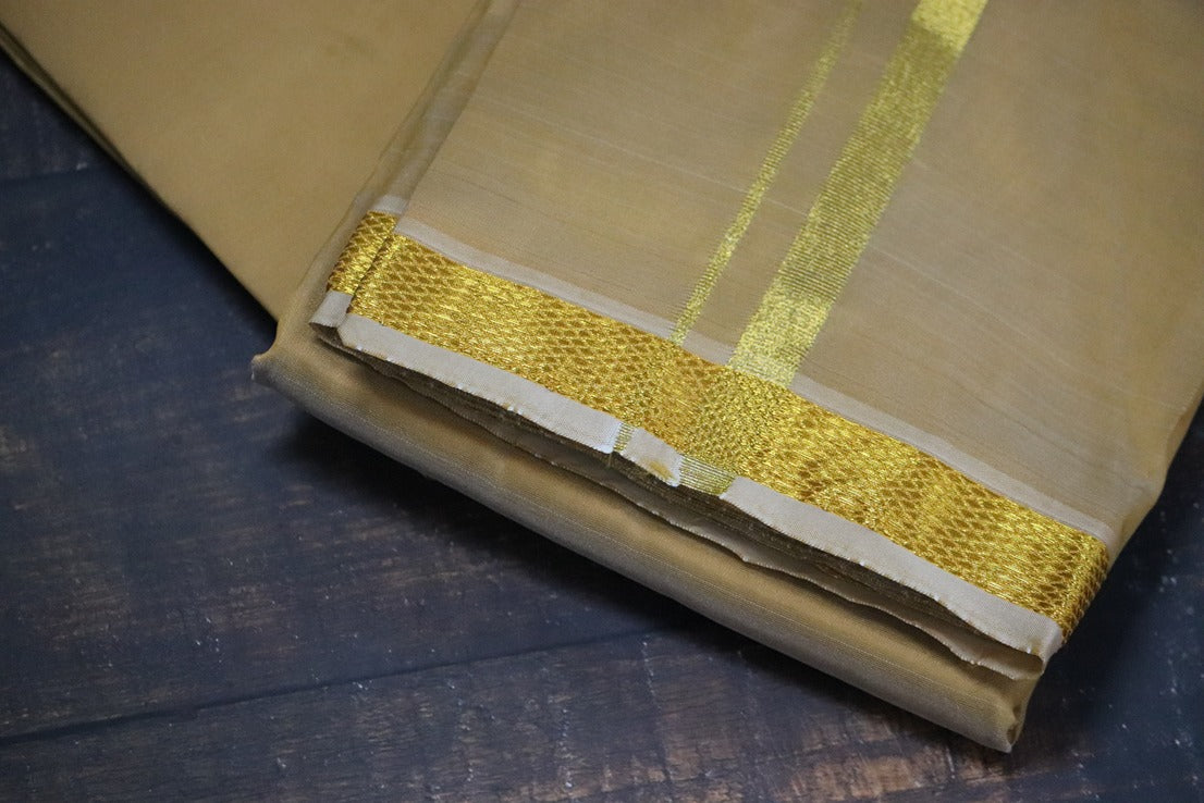 Artsilk Honey Gold Shirt Material+50k Dhoti with Gold Border