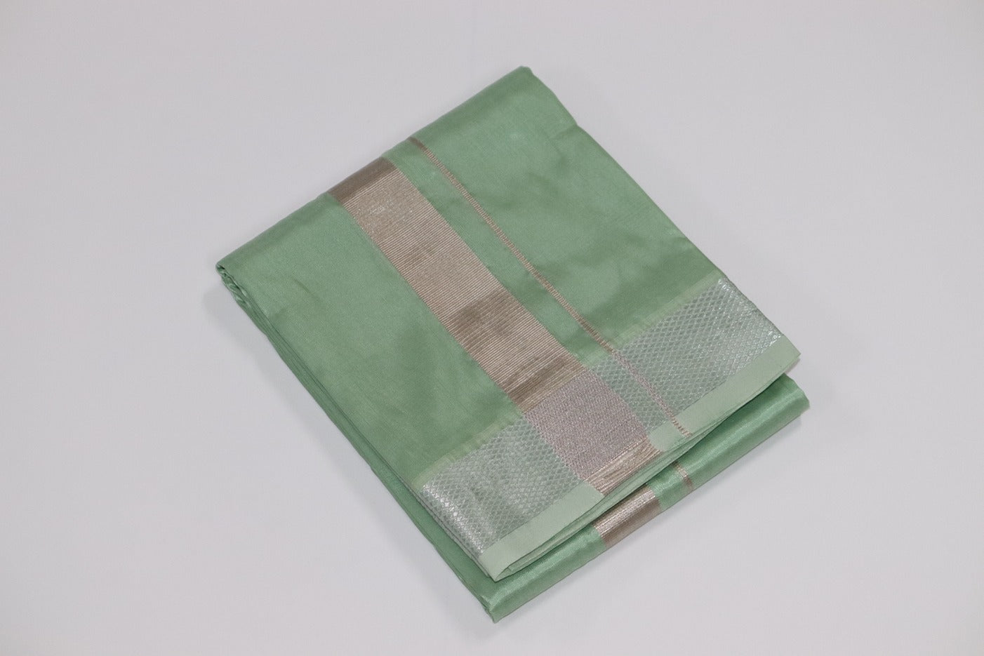 Artsilk Pista Green Combo Set (Shirt Fabric+Dhoti) with 100k Silver Border