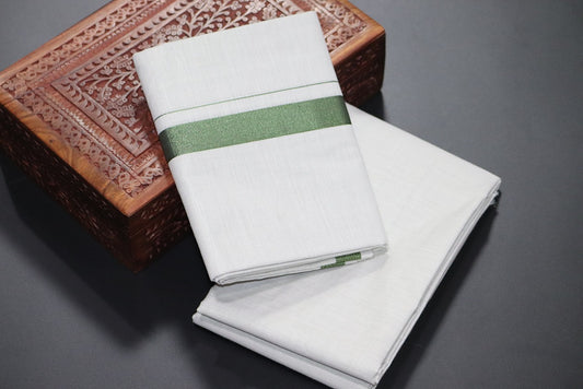 Tissue Dark Green Shirt Material+Dhoti