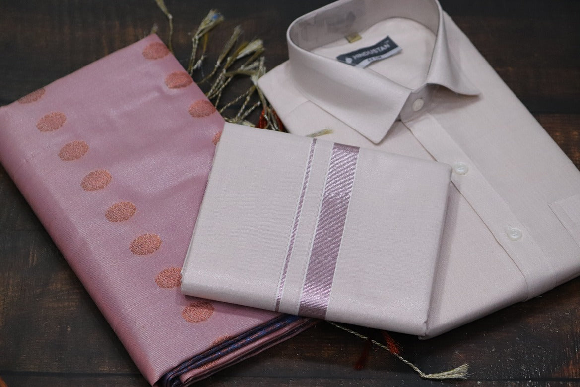 Raja Rani Tissue Onion Pink Matching Set & Saree Combo
