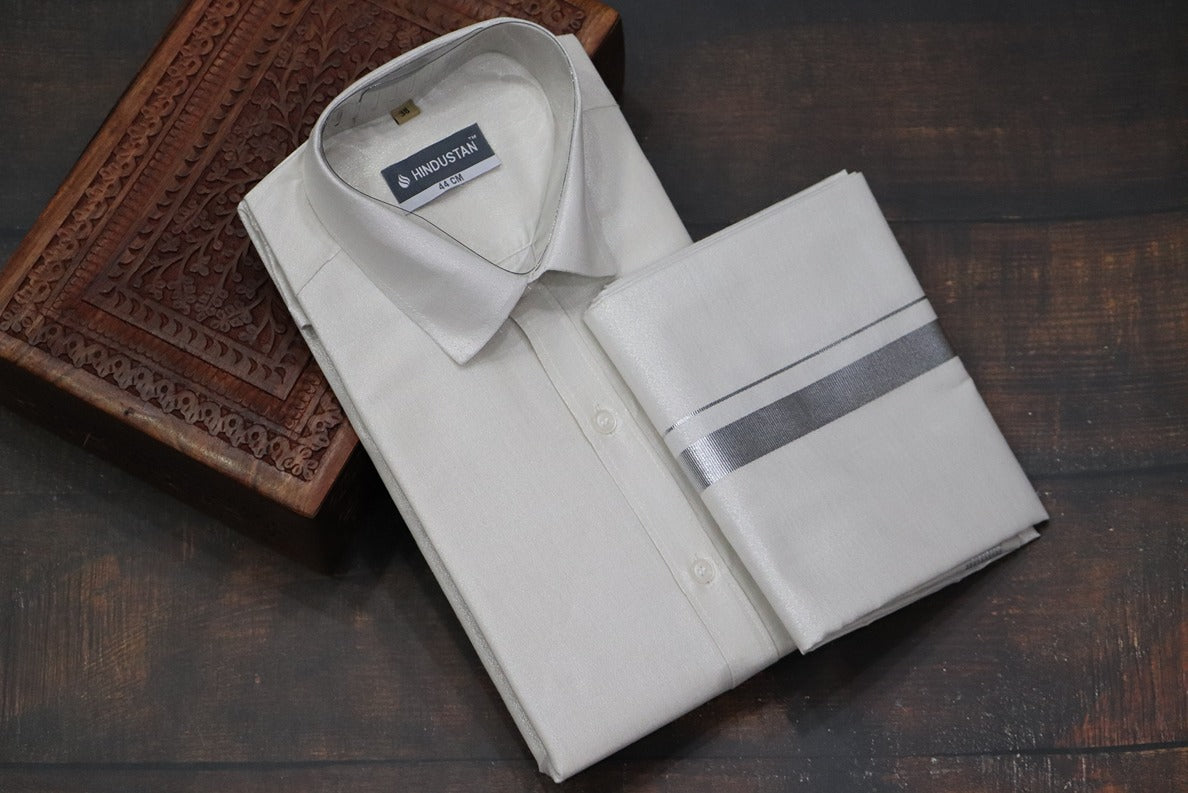 Tissue Silver Matching Shirt+Dhoti Set