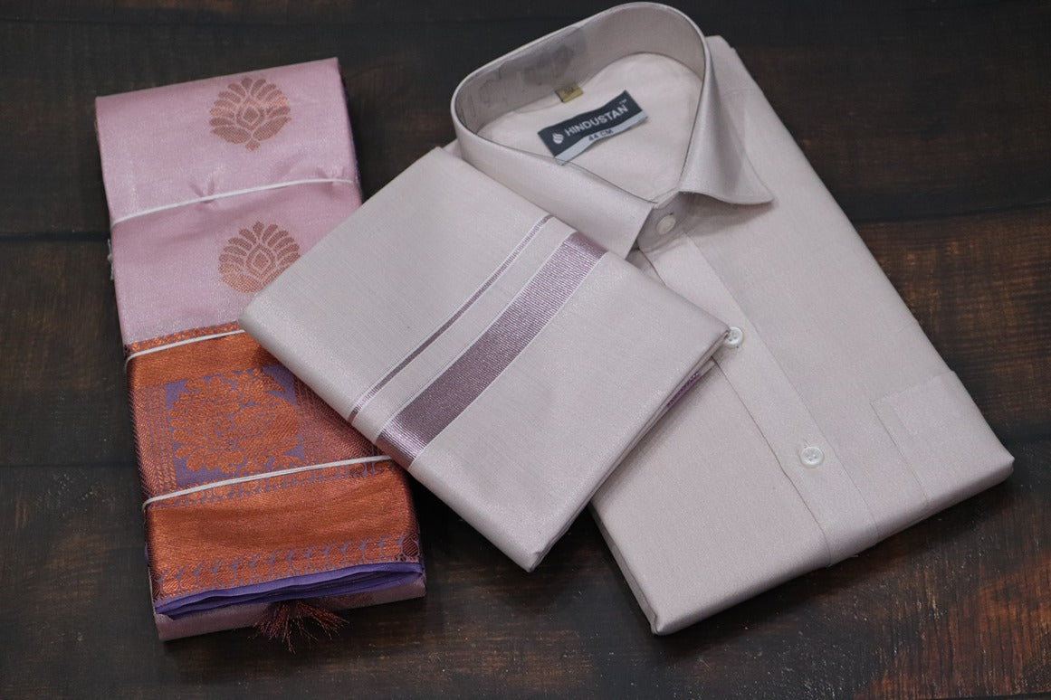 Raja Rani Tissue Onion Pink Matching Set & Saree Combo