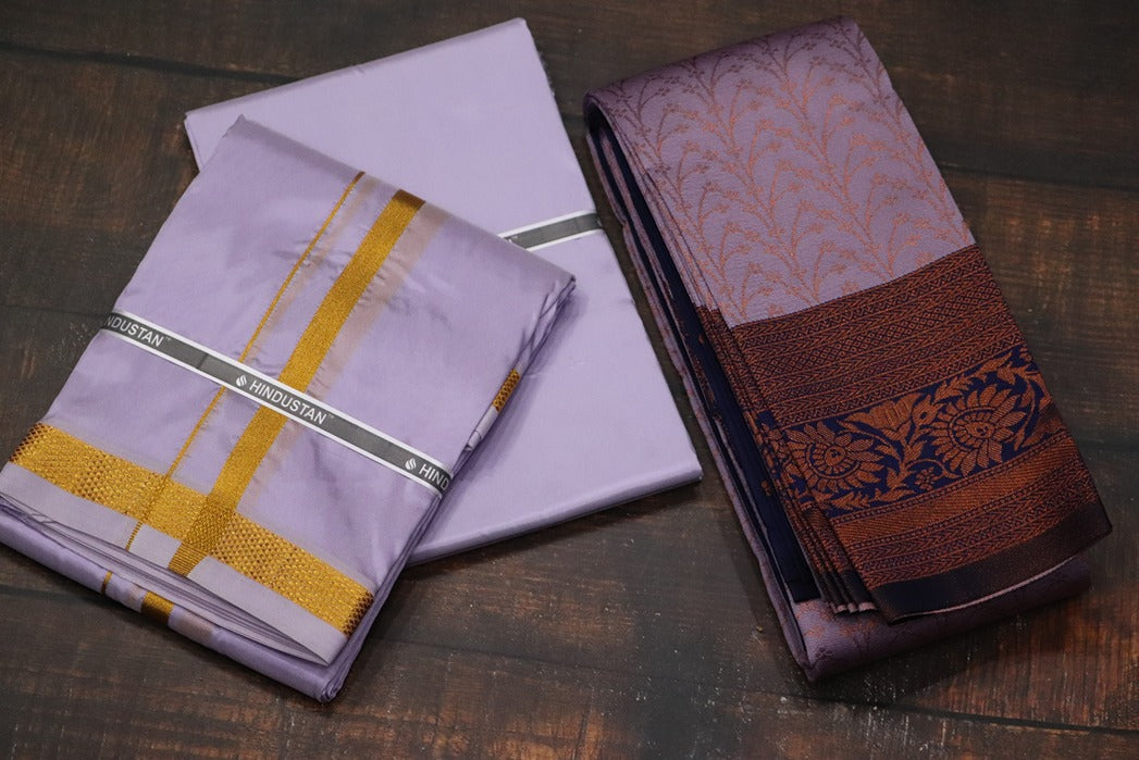 Raja Rani Artsilk Ultra Violet Shirt Material+50k Gold Border& Saree Combo
