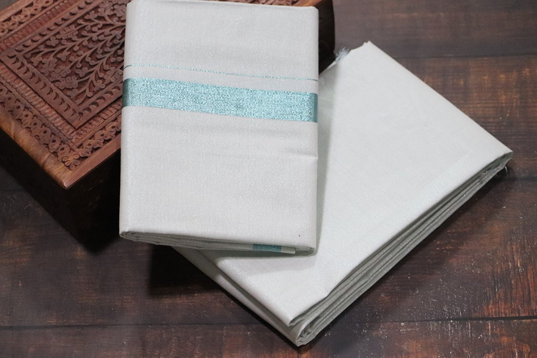 Tissue Magnetic Blue Shirt Material+Dhoti