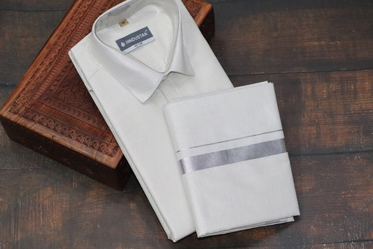 Tissue Silver Matching Shirt+Dhoti Set